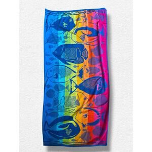 Vintage Royal Terry Beach Towel Rainbow Fish Tropical 90s 60” X 30”